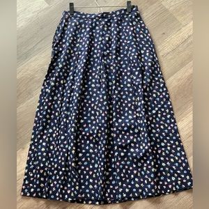 Herman Geist Summer Summer Navy floral Midi Skirt 100% Cotton with pockets 12